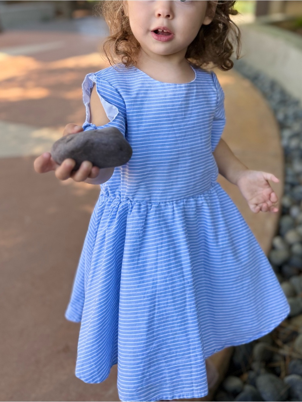 Toddler Blue Striped Cotton Play Dress with Tie Shoulder